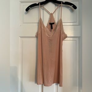 BCBG soft pink tank with lace.